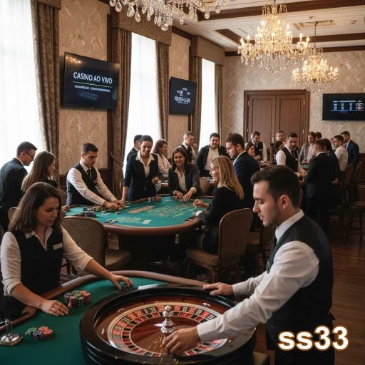 Jogadores e dealers em casino ao vivo na plataforma ss33.