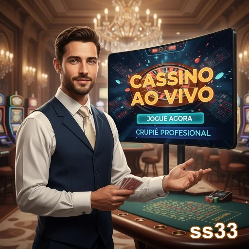 Jogador de cassino ao vivo no site ss33 com crupiê profissional.