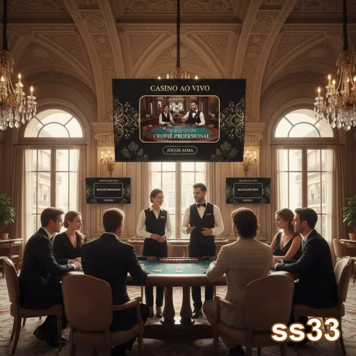 Imagem do aplicativo ss33 com crupiês profissionais em cassino.