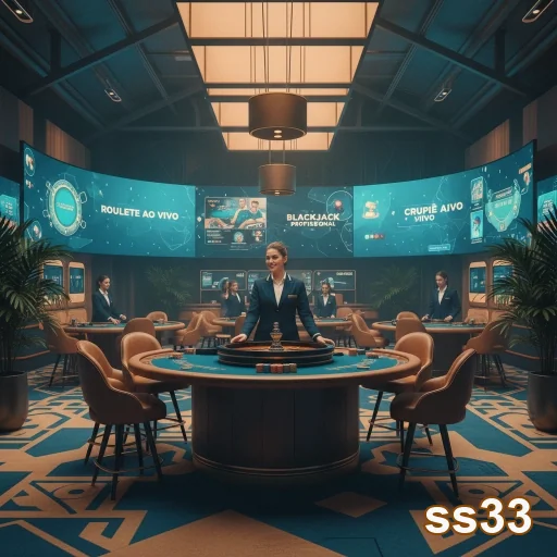 Croupiers em uma mesa de cassino ao vivo na plataforma ss33