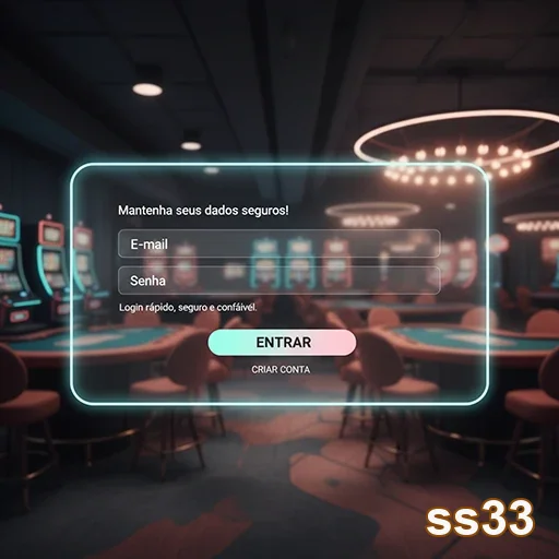 Tela de login segura no site ss33 com jogos ao fundo