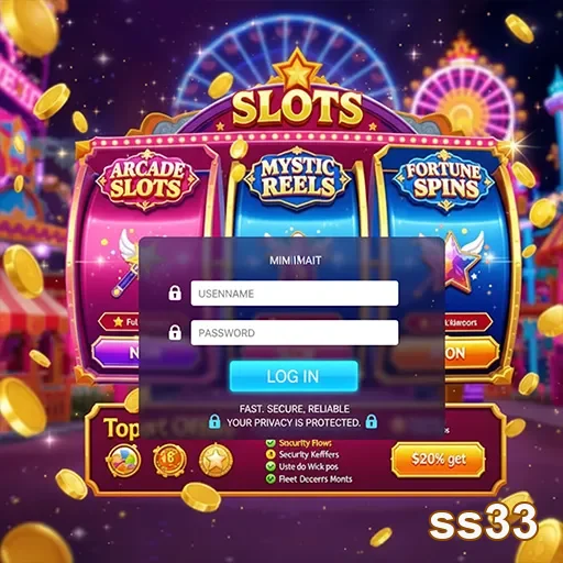 Tela de login da ss33 com opções de slots vibrantes.